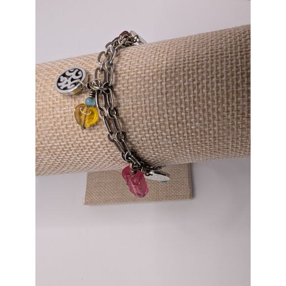 Brighton Double Chain Charm Bracelet 7.5" Silver Tone Colorful Beads - Picture 9 of 11